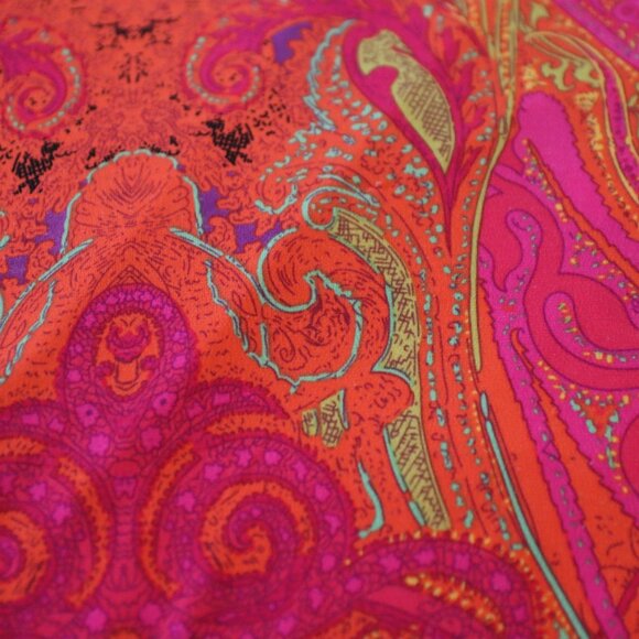 Nygard Bright Pink & Orange Paisley Front Tie Button Up Shirt Rolled Sleeve Lg - Picture 4 of 14